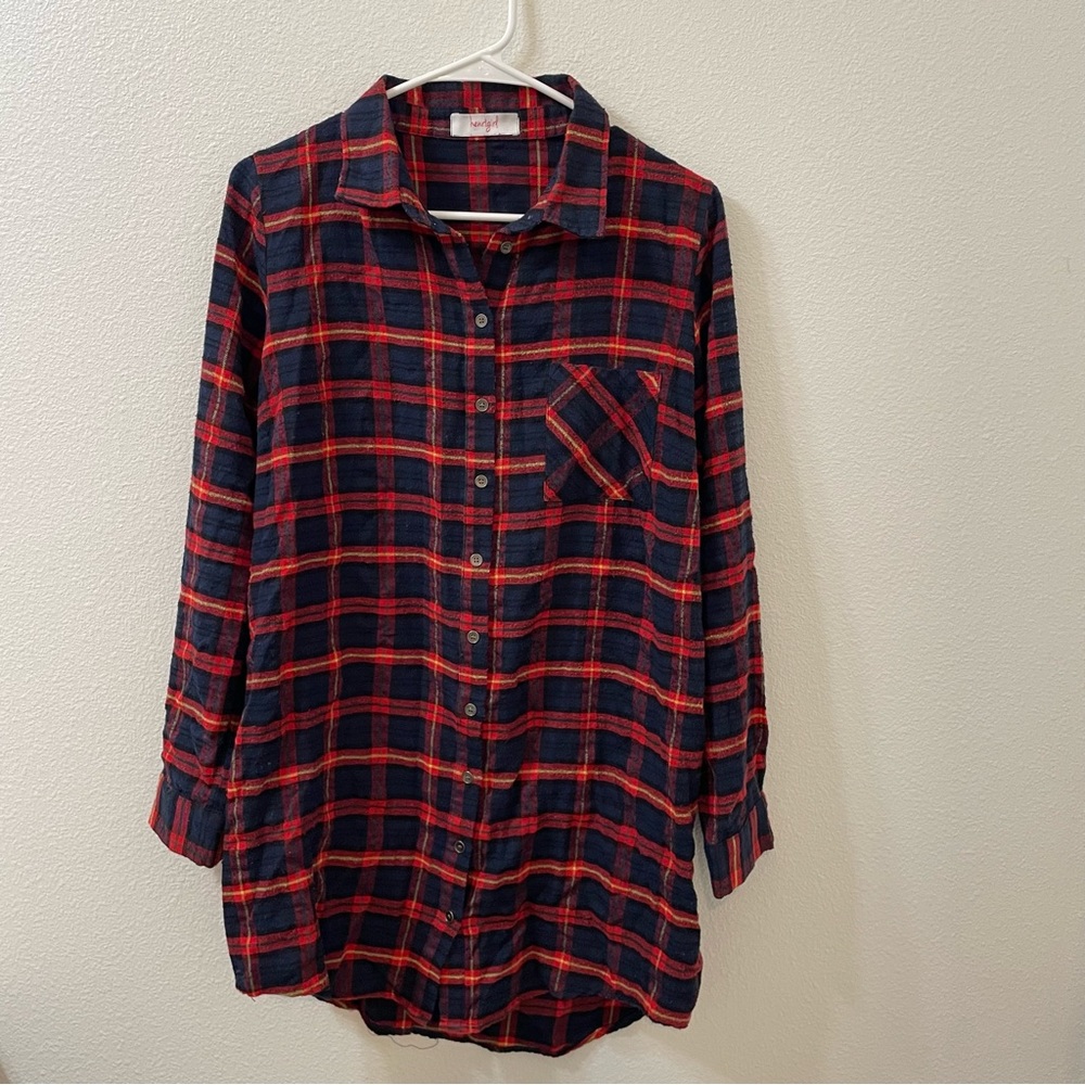 Henri girl flannel t shirt dress red medium